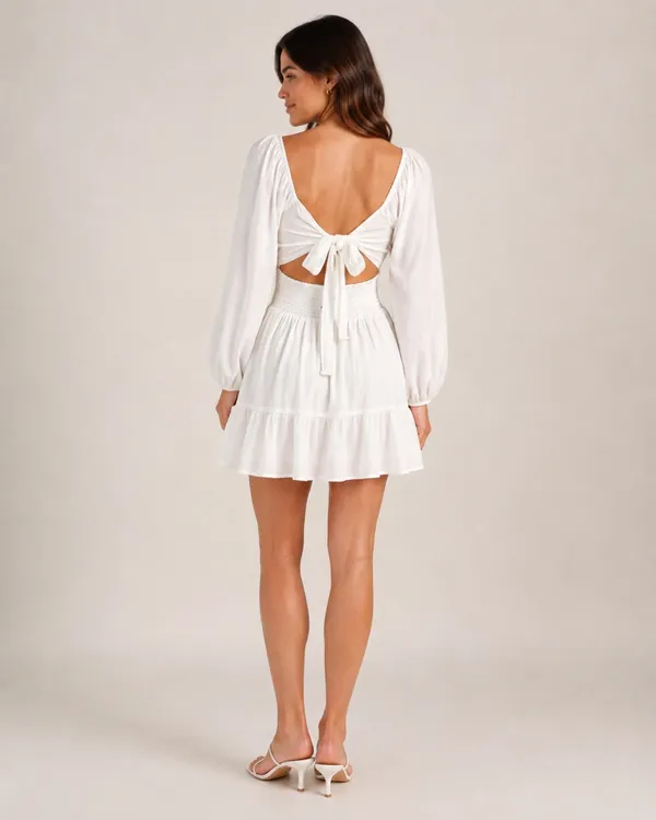 FOROLAV White Long Sleeve Mini Dress Size M NWT - Image 2