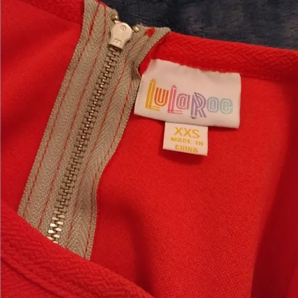 Lularoe Amelia Red and Black Striped Colorblock Midi Dress - Image 4