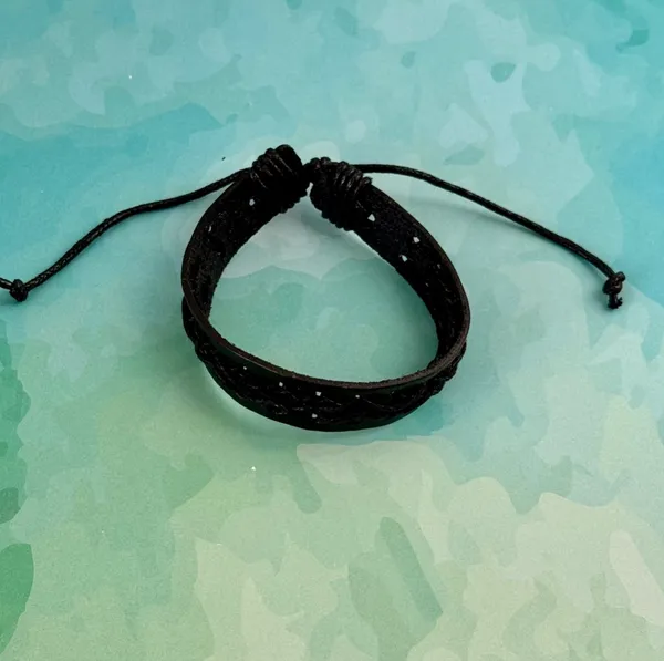 Black Leather Bracelet - Image 2