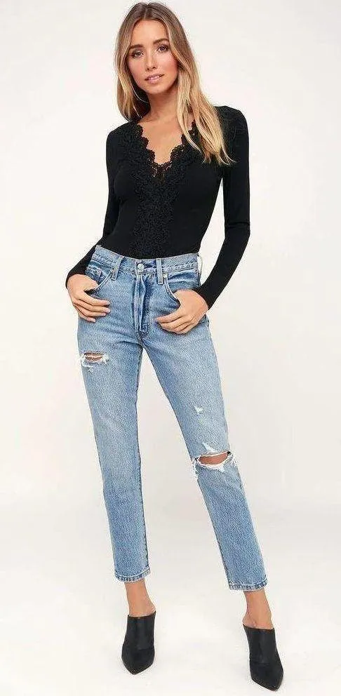 Lulu's Come Back To You Black Lace Long Sleeve Bodysuit S - Image 2