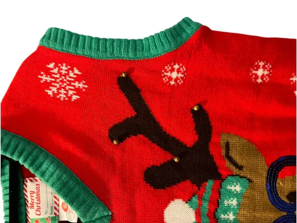 Ugly Christmas Sweater Vest Red Reindeer 3D Tie Jingle Bell Sequin Small Tacky - Image 5