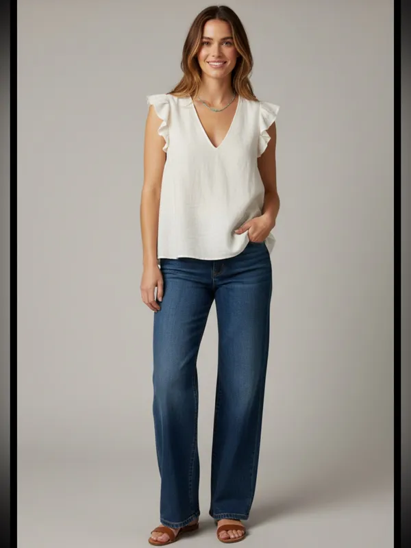 NWT Cotton Gauze V-Neck Ruffle Sleeve Blouse - Image 2