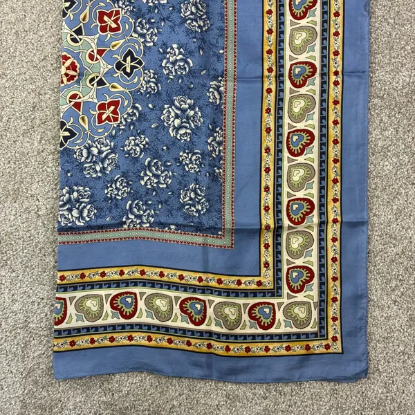 New Stu Square Scarf Blue Floral Heart Medallion Silk Boho Chic Cottagecore - Image 8