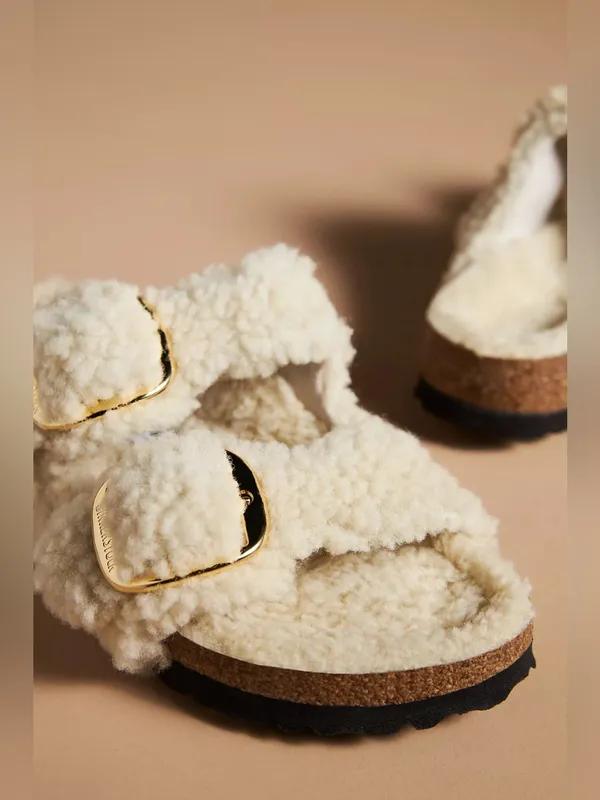 New Birkenstock Arizona Big Buckle Shearling Sandal Teddy Eggshell Size 41 US 10 - Image 2