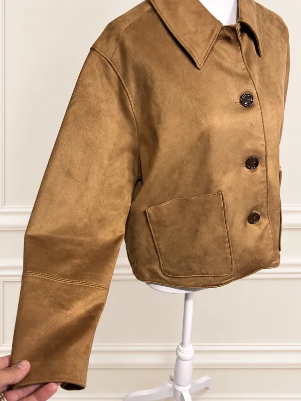 Abercrombie & Fitch Vegan Suede Camel Brown Shirt Jacket L - Image 4