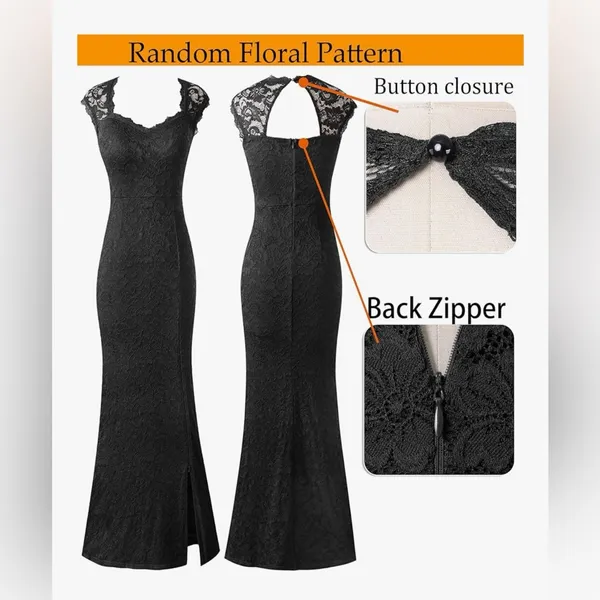 NEW Lace Sweetheart Neck Open Back Adjustable Slit Formal Gown Maxi Dress L - Image 2