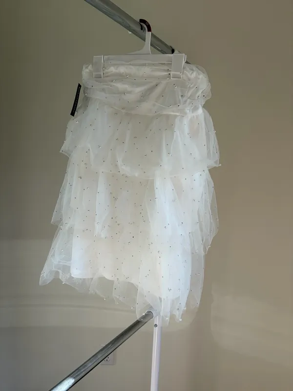 Boutique White Pearl Strapless Dress - Image 2