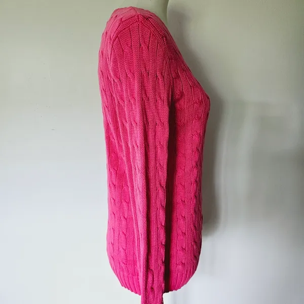 Ralph Lauren Fuchsia & Lime Cable Knit Cotton Crewneck Sweater Size Medium - Image 5