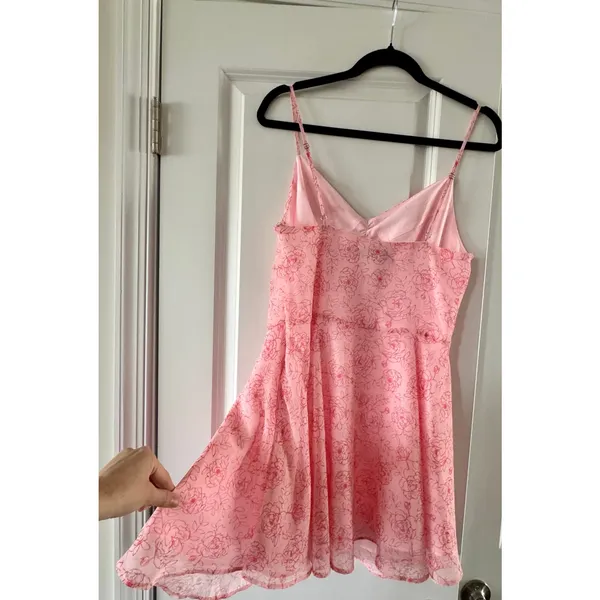 Urban Outfitters Fit-And-Flare Chiffon Mini Dress Pink Roses Medium Coquette NEW - Image 14