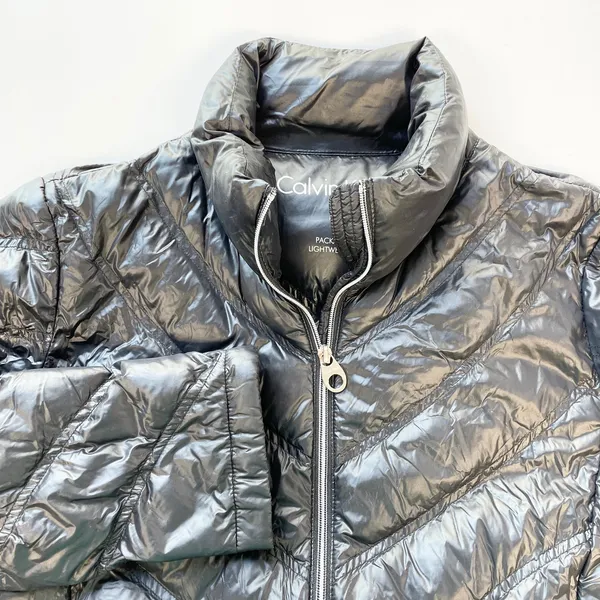 Calvin Klein Womens M Packable Down Quilted‎ Puffer Jacket Full Zip Black Travel - Image 5