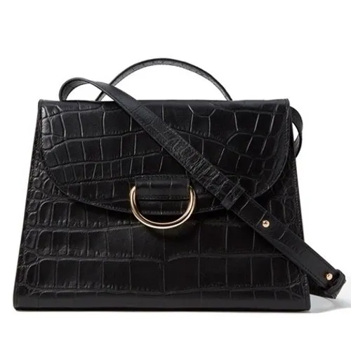 ASOS Black Croc Embossed Top Handle Crossbody Bag Gold D-Ring Satchel - Image 2