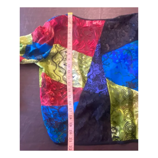 Chico's Y2K Silk Lace Burnout Velvet‎ Patchwork Artsy Boho Art to Wear Tie Front Top Med - Image 6