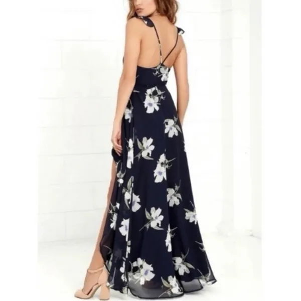 Lulus All Mine Navy Blue Floral Print High-Low‎ Wrap Dress SMALL - Image 3