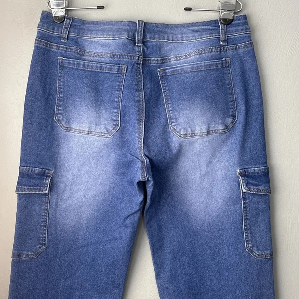 Flamingals Cargo Jeans Women Size XL Blue Denim Streetwear Straight Leg 90s Vibe - Image 5