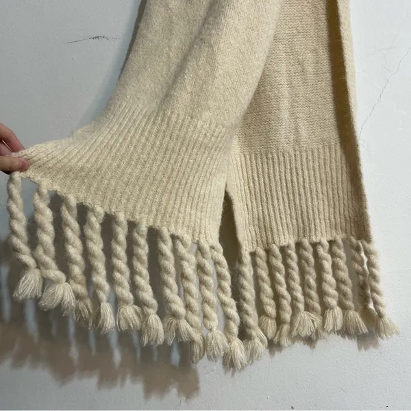 Anthropologie Braided Fringe Scarf Cream Fall Winter Cozy Chic - Image 3