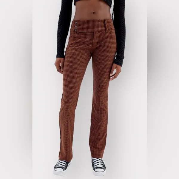 Urban Outfitters Pants‎ Gingham Plaid Black Brown Flared Leg Size 2 Preppy Retro - Image 2