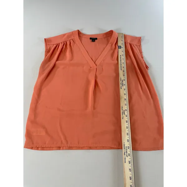 Ann Taylor Factory Peach Chiffon V Neck Cap Sleeve Top Size M - Image 4
