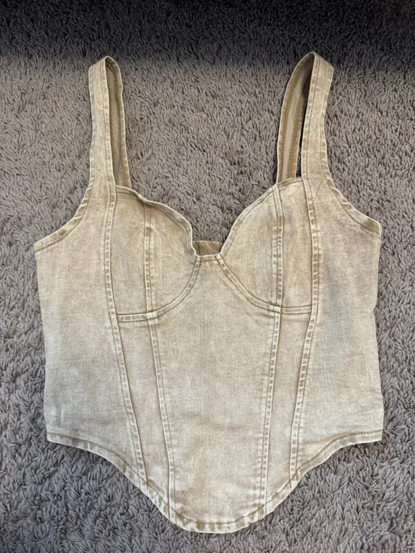 Denim Corset Style Top Tan - Image 2