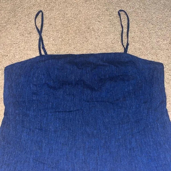 GAP Sleeveless‎ Square Neck Linen Blend Mini Dress Dark Indigo Navy Blue Medium - Image 3