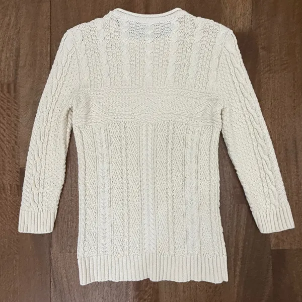 Lauren Ralph Lauren Cable Knit Sweater Womens XS Cream Linen Cotton 3/4 Sleeve - Image 3