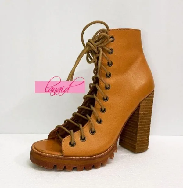 Free People Palermo Heels Ankle Boots Leather Lace-Up Corset Cutouts Booties 7 - Image 6