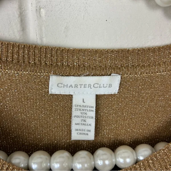 Charter Club Gold Metallic Thread Knit Cardigan Sweater Size L - Image 5