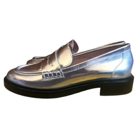 Madewell The Vernon Metallic Silver Leather Penny Loafers Size 6 - Image 9
