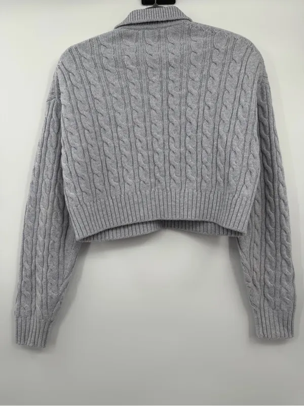 Aritzia Sunday Best Rosebud Polo Sweater S Gray Wool Cable Knit Cropped - Image 3