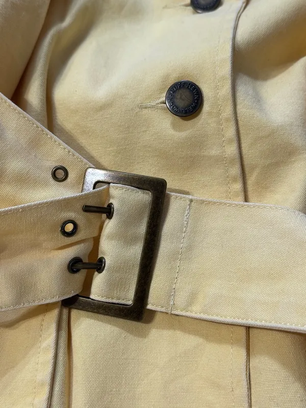 Vintage Ruff Hewn Sunny Yellow Trench Coat with Studded Belt - Image 9