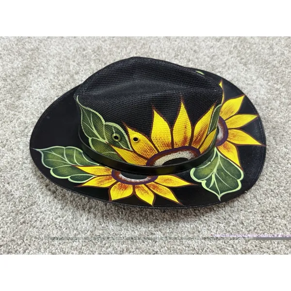 Royal Road Trading Co Hand Painted Sunflower Cowboy Hat Mexico Sombrero Size M - Image 6