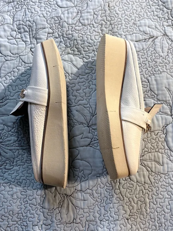 ☀️Naked Feet Elect Chamois White Leather Gold Chain Platform Loafer Mules Sz 8🧡 - Image 3