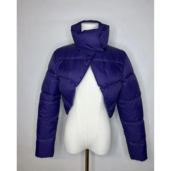 Coalition Purple Cropped Puffer Jacket M Statement Collar Designer Style Coat Size M - Image 2