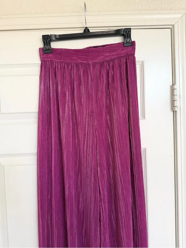 Sabina Musayev Revolve Tom Wide Leg Pleated Shimmer High Waist Pants Purple S - Image 3