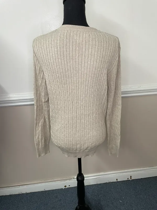 Beige Ribbed Crewneck Sweater Size Large - Image 2