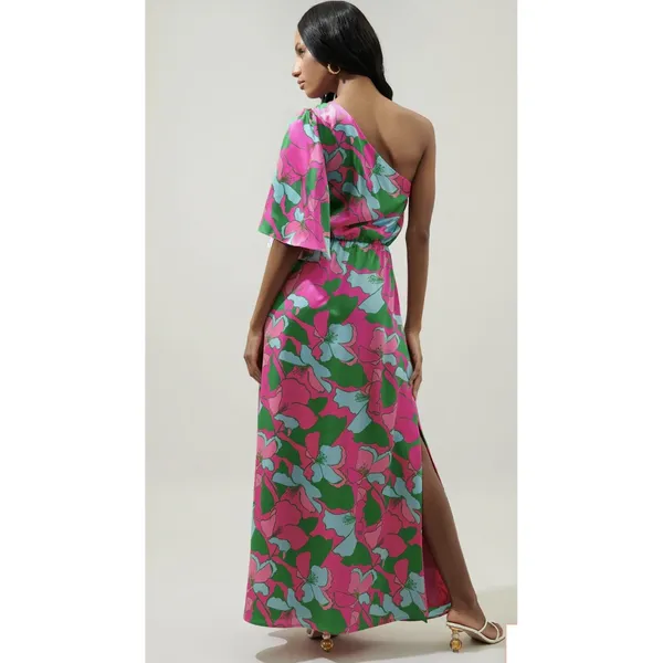 NWT SugarLips Large Pitaya Berry‎ Meara One Shoulder Satin Maxi Dress Satin - Image 5