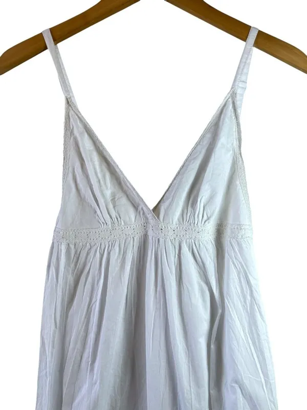 Saint Tropez White Cotton Boho Maxi Dress Lace Trim Strappy Lined Size M - Image 3