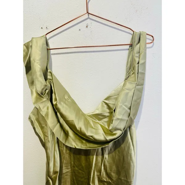 REFORMATION Dried Herbs Green Asymmetrical Cowl Neckline Rhonda Dress sz 18 - Image 8