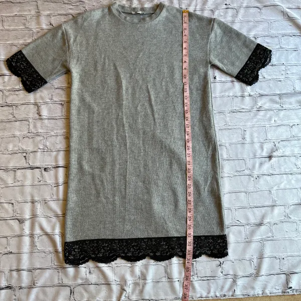 ZARA Trafaluc Grey Jersey Shirt Dress Small Black Lace Goth Comfy Neutral Loose fit - Image 8