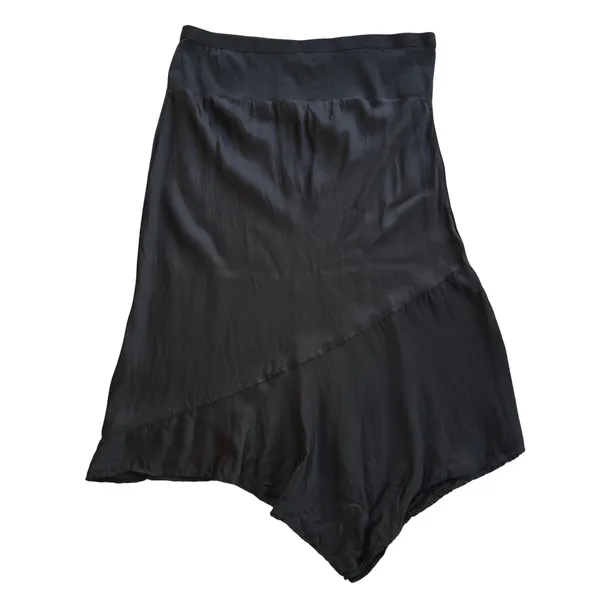 Anthropologie Black Satin Asymmetrical Handkerchief Hem Midi Skirt XL - Image 4