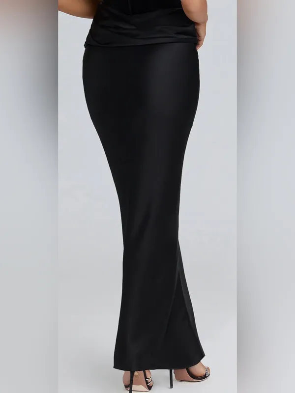 NEW HOUSE OF CB Beau Draped Black Satin Maxi Skirt Sz L - Image 4