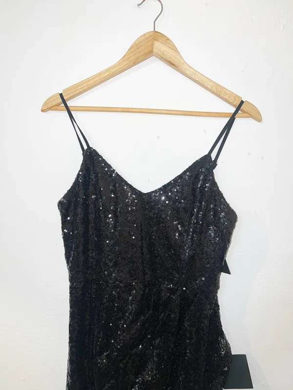 Lulus black sparkly sequin crossover slit mini tank top dress new - Image 2