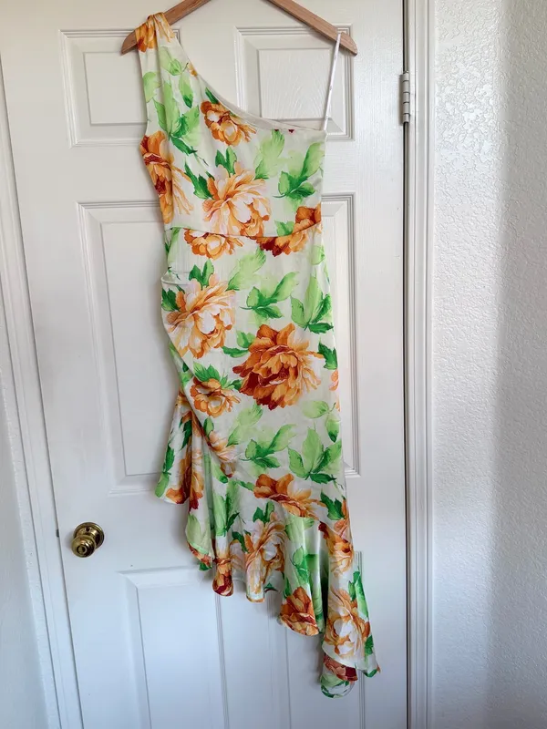 Lulus Divinely Blooming White Multi Floral One‎ Shoulder Midi Dress Small - Image 7