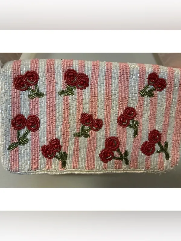 NWT Beaded Cherry Shoulder Bag Pink White Handmade India Viral TikTok Purse - Image 3