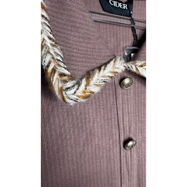 Cider 2020s Brown Ribbed Midi Dress Gold Trim Stretch NWT Large - Image 6