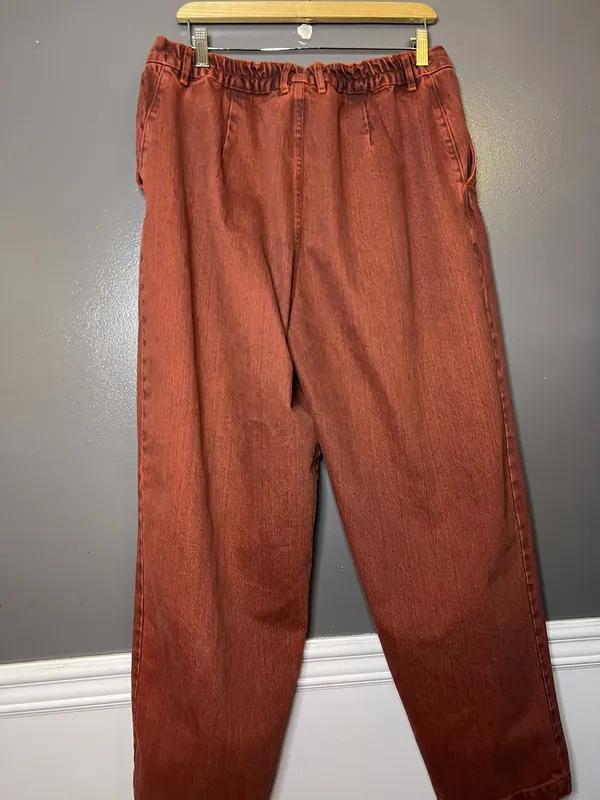Big Bud Press Denim Trousers Jeans Womens L Red Medium Wash Relaxed Straight - Image 4