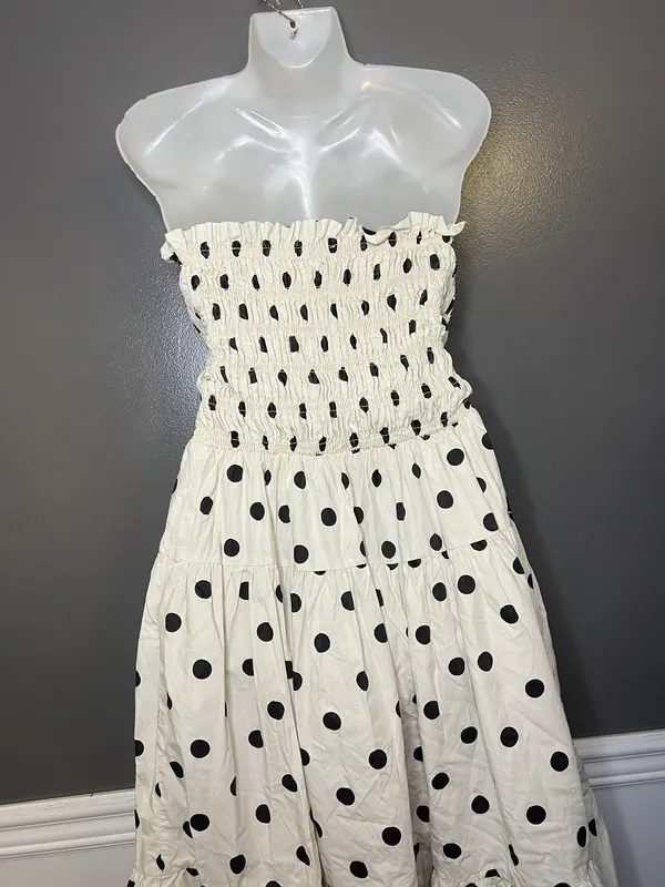 En Saison Dress Womens Medium White Polka Dot Smocked Tiered Maxi Sundress - Image 12