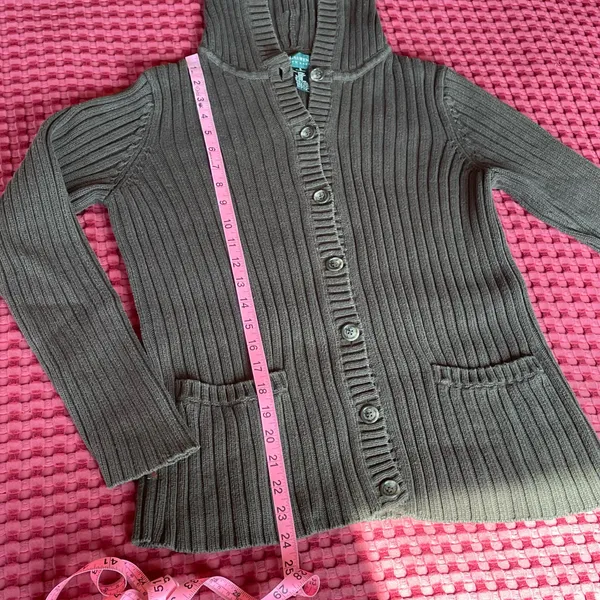 Lauren Ralph Lauren Women’s S Khaki Green Ribbed Hooded Cardigan 100% Cotton - Image 8