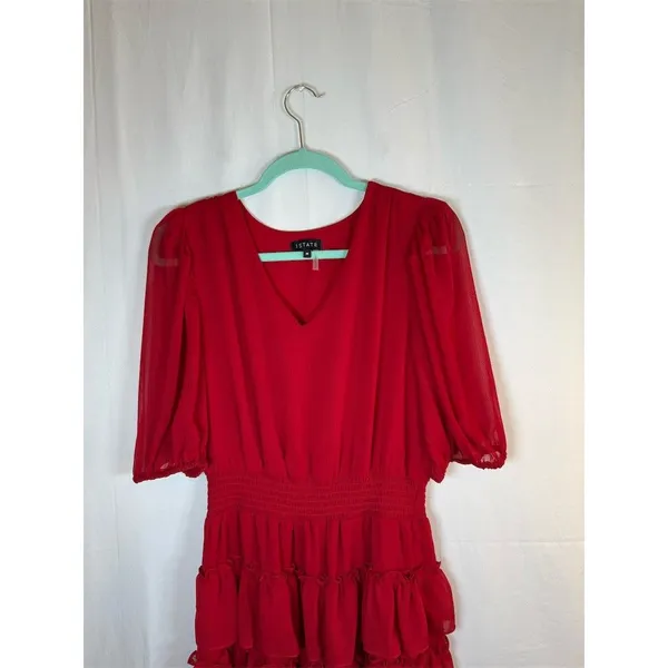 1.STATE Dress Womens M Red V-Neck Tiered Ruffle Midi Party Cocktail - Image 2