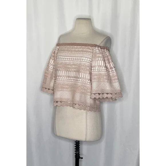 Revolve‎ ALEXIS Finn Lace Off Shoulder Top Blouse Blush Pink Silk Lacey X-Small - Image 6