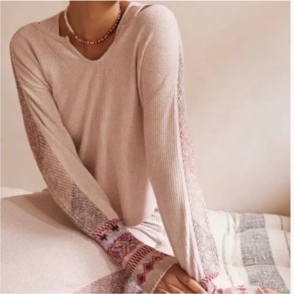 Anthropologie Daily Practice Mixed Knit Cuff Thermal Top Size Medium - Image 3